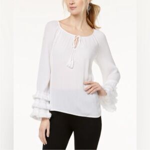 INC International Concepts Fringe-Trim Peasant Top, XL New w/Tags